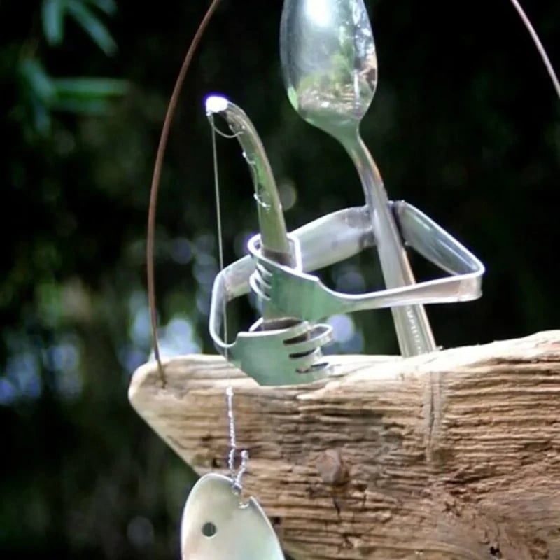 Last day 80% off – Handmade Fisherman Man Spoon Fish Sculpture Wind Chime