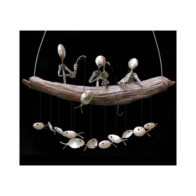 Last day 80% off – Handmade Fisherman Man Spoon Fish Sculpture Wind Chime