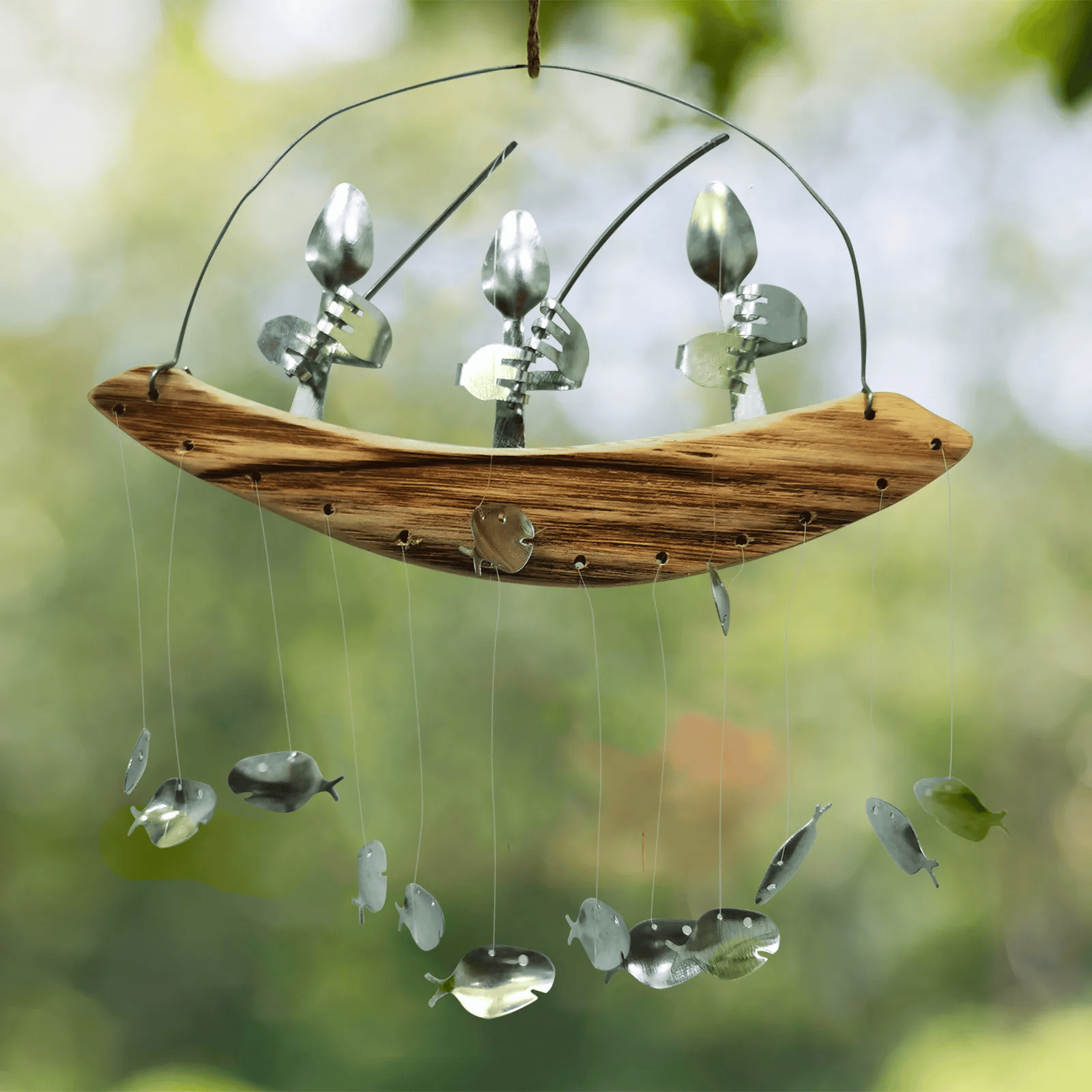 Last day 80% off – Handmade Fisherman Man Spoon Fish Sculpture Wind Chime