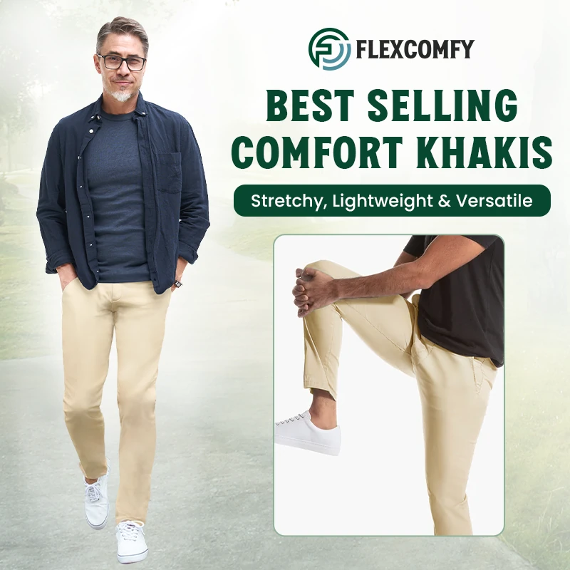 FlexComfy – Men’s High Waist Straight Fit Stretch Khakis