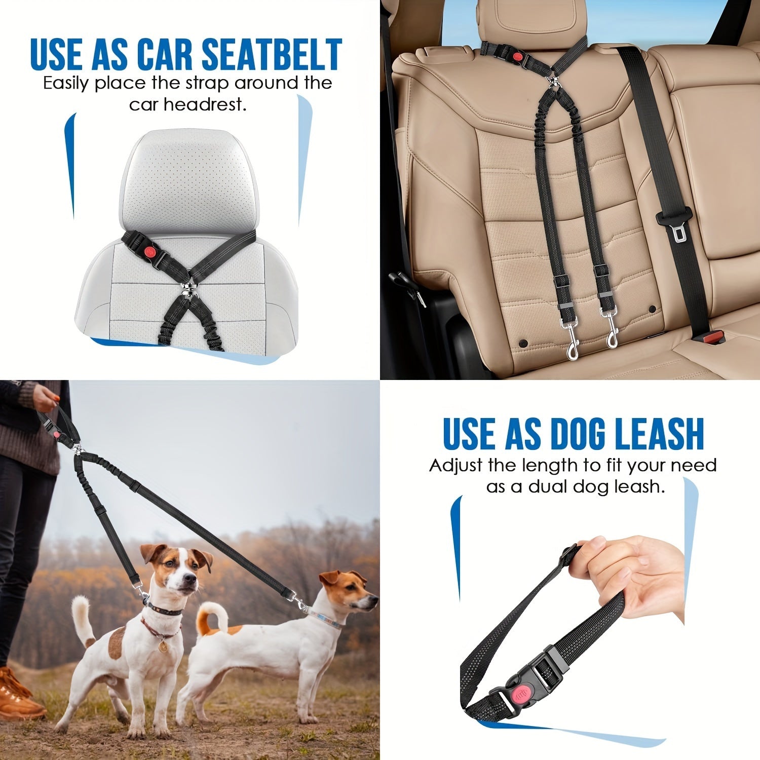 Adjustable Dog Car Safety Seat Belt & Leash